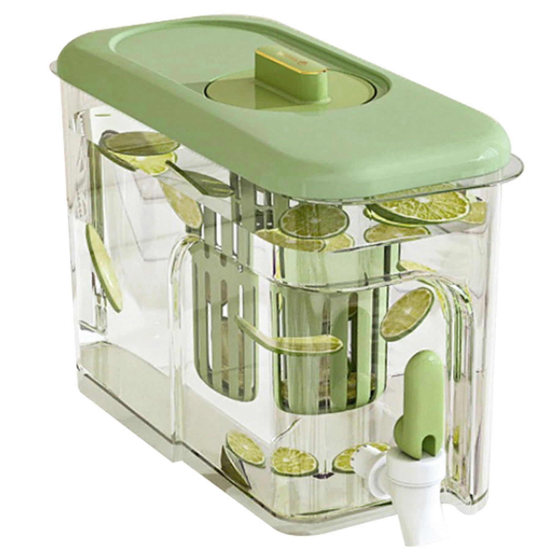 Water dispenser with TAP 4L food grade beverage dispenser sealed beverage with dual filters tilt bottom summer juice for fridge party, grass green