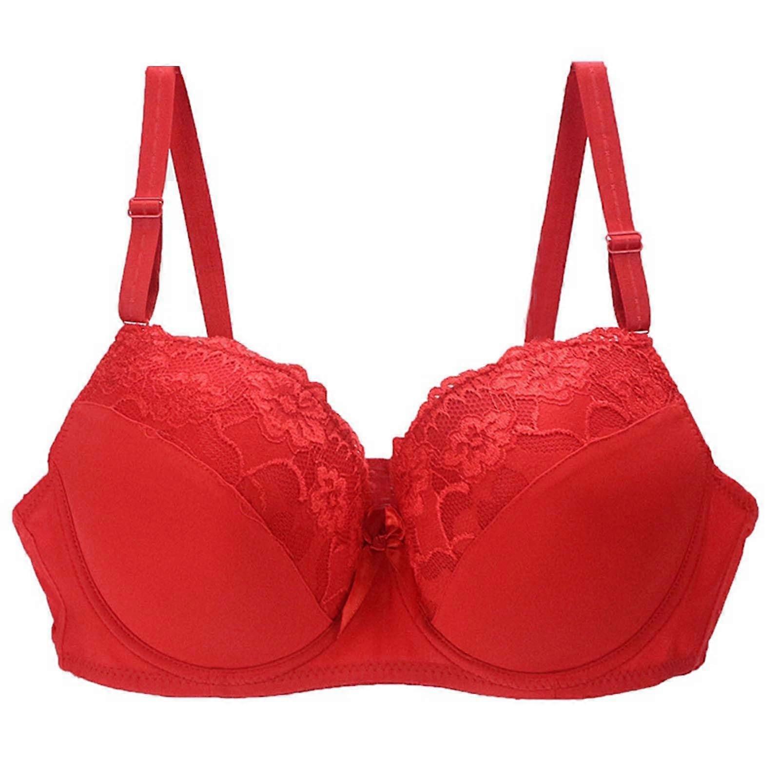 Damenunterwäsche Sexy Spitzen-BH für Frauen in Übergröße 34/75-44/100 B-C-D-E Cup Rot 90D Still-BH Dessous