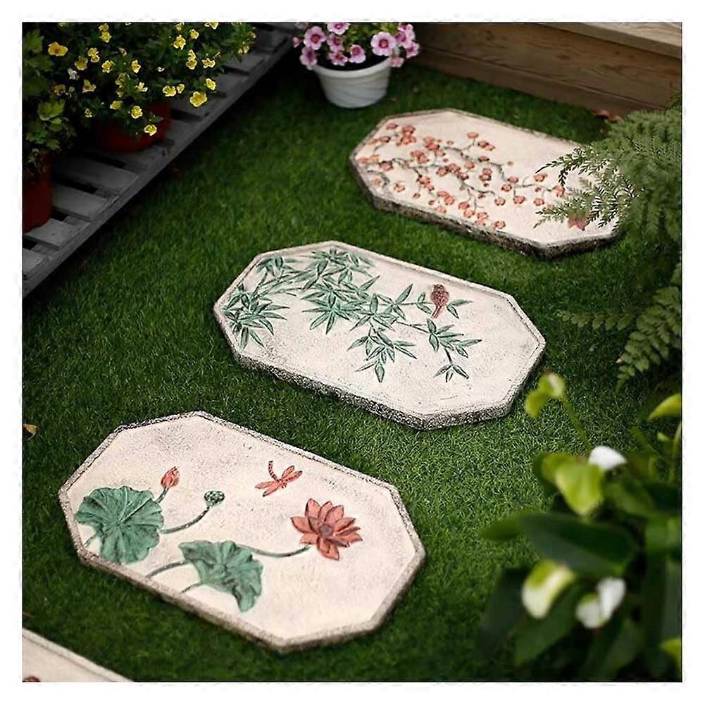 Rectangular stepping stone set for garden, Chinesestyle, nonslip, 3 pieces