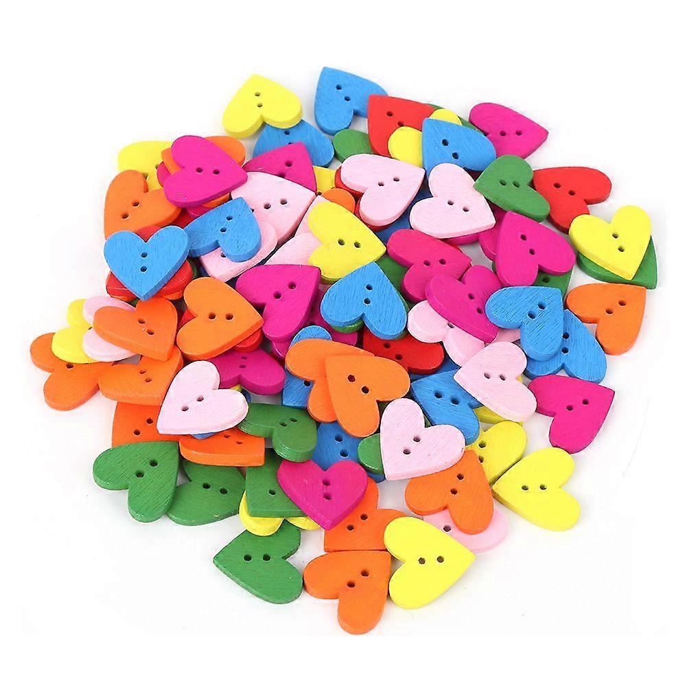 2025 Latest Model 200Pcs Colorful Wood Button Retro Heart Shape DIY Clothes