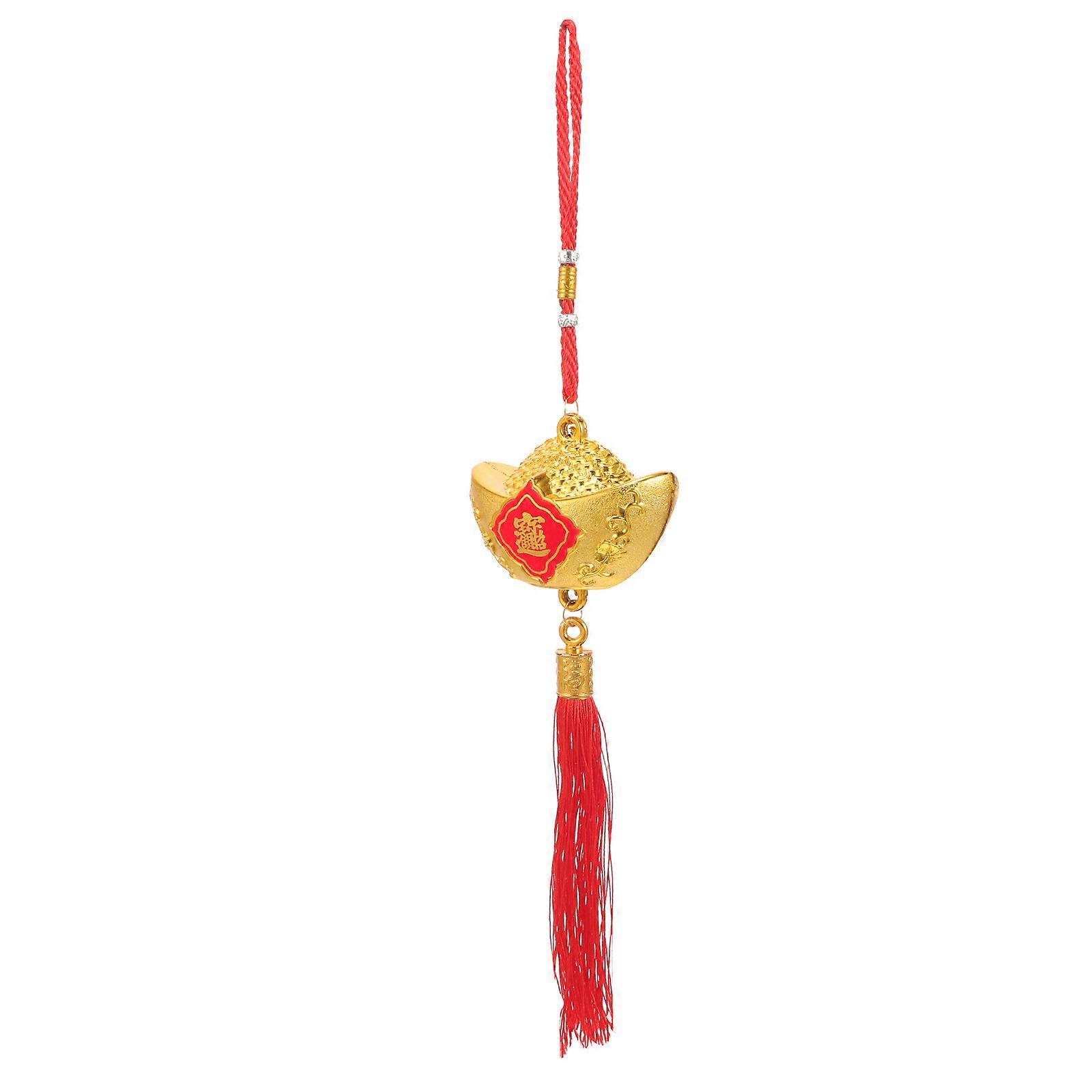 Lucky Gourd Tassel Pendant Feng Shui Ornament with Fu and Yuanbao Symbols for Home Office Spring Festival Decor