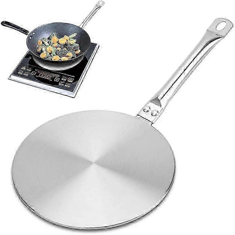 Stainless Steel Heat-conducting Plate Induction Cooker Heat-conducting Plate Magnetic-conducting Sheet Bottom Heat Diffuser Plate with Handle 22cm