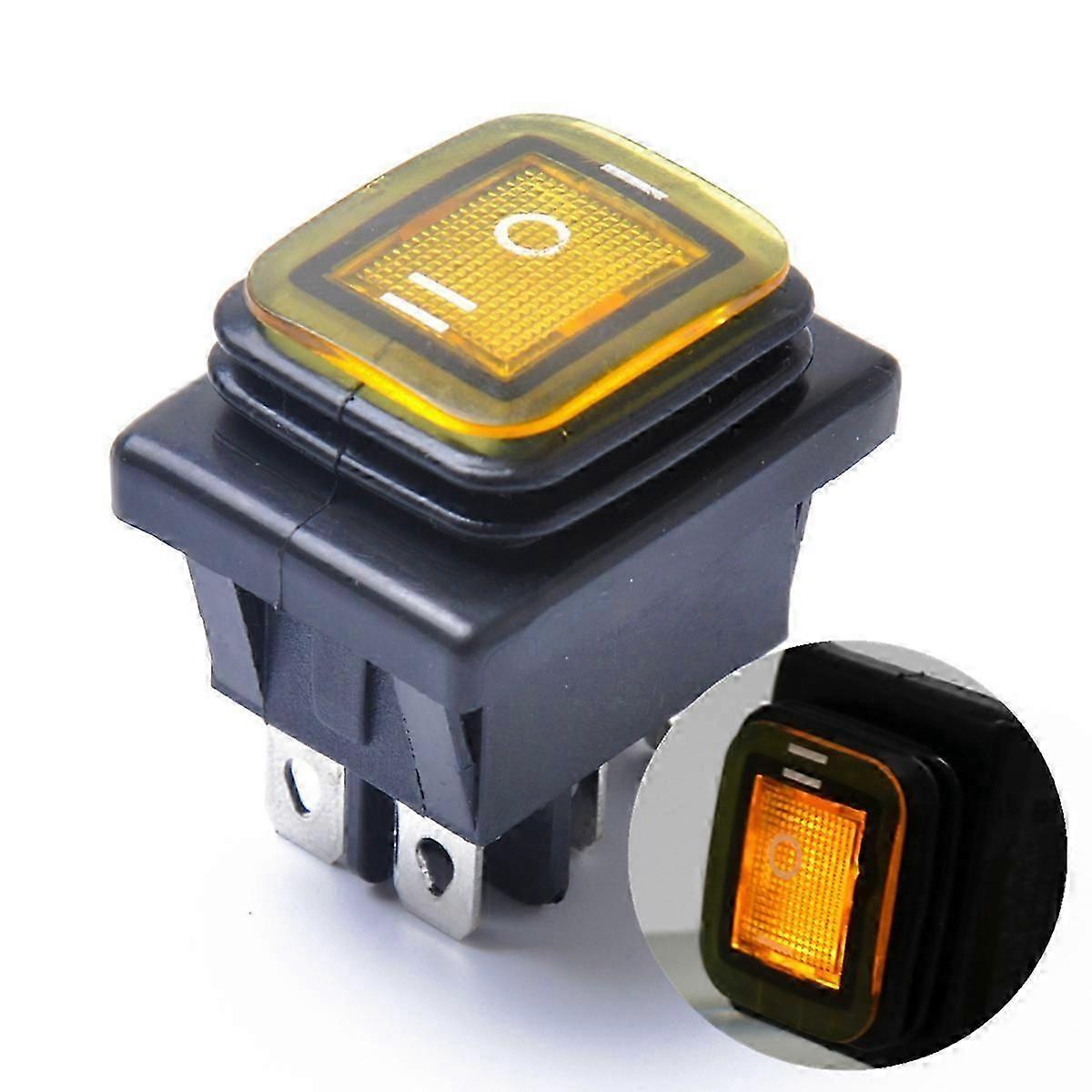 Rocker Toggle Switch On-Off-On 6 12V DC Car Boat Automobiles Waterproof LED Latching Switches (Yellow Light)