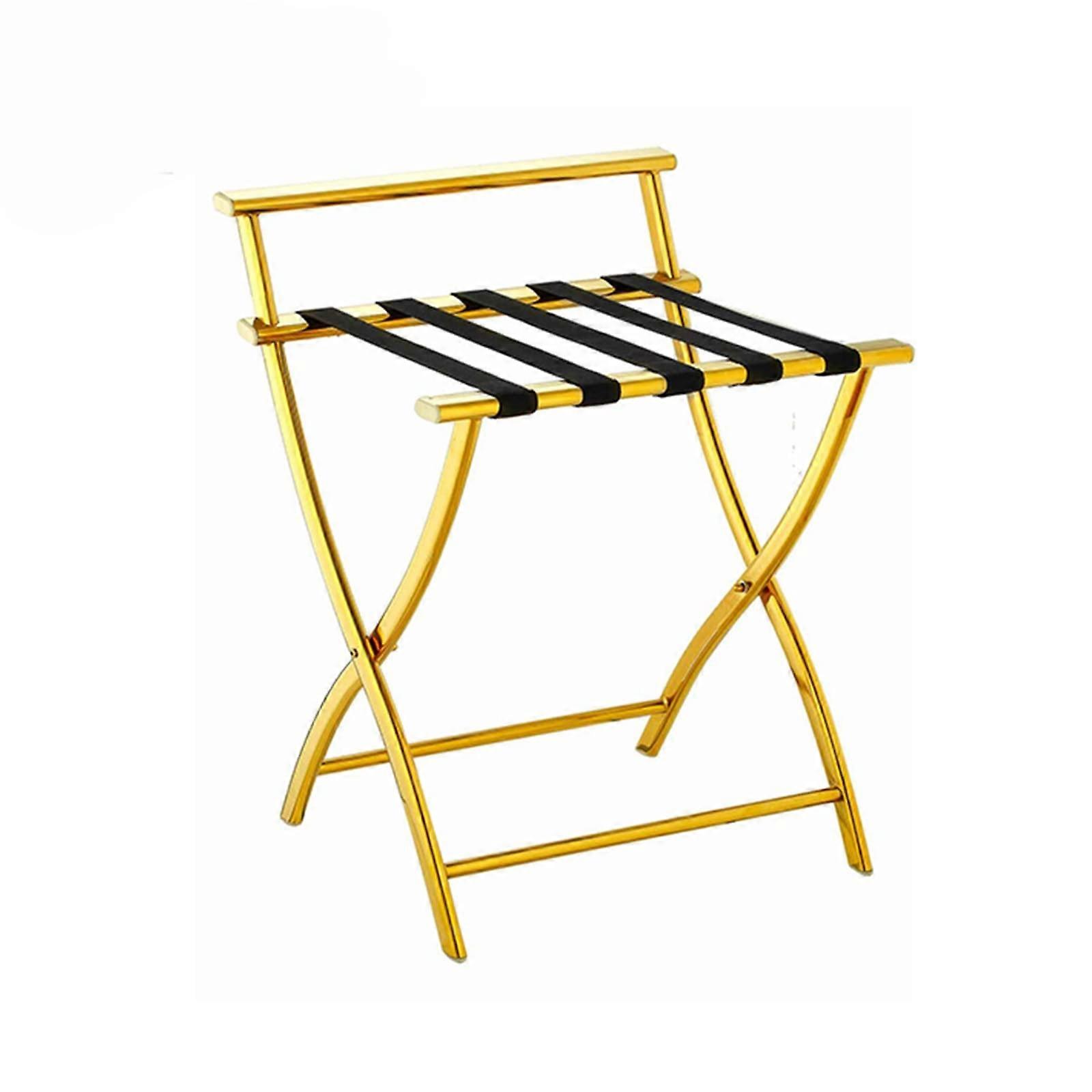 Lagerregal Guest Room Stainless Steel Luggage Rack With Backrest Folding Suitcase Stand Gold Finish