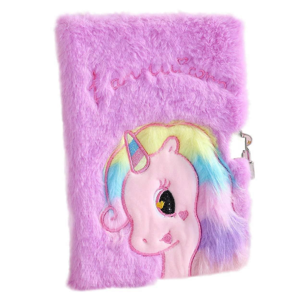 Notebook with Lock Fluffy Cartoon Plush Cover Portable for Girls with Smooth Liner Paper for Diaries and Ideas