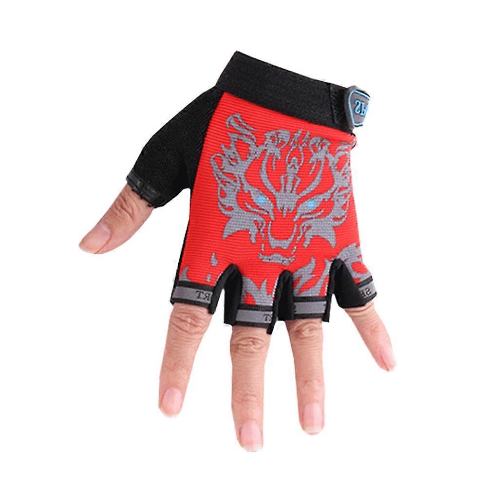 Kids Bike Gloves Cycling Enthusiasts Half-finger Design Easy to Take Off 1 Pair Red M