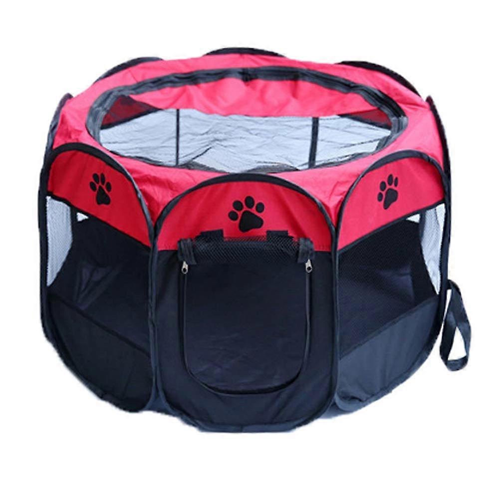 Portable Foldable Pet Playpen Indoor Outdoor Removable Mesh Pet Playpen for Dog Puppy Cat Rabbit Kitten Rabbit (Red, S(28'x28'x18'))