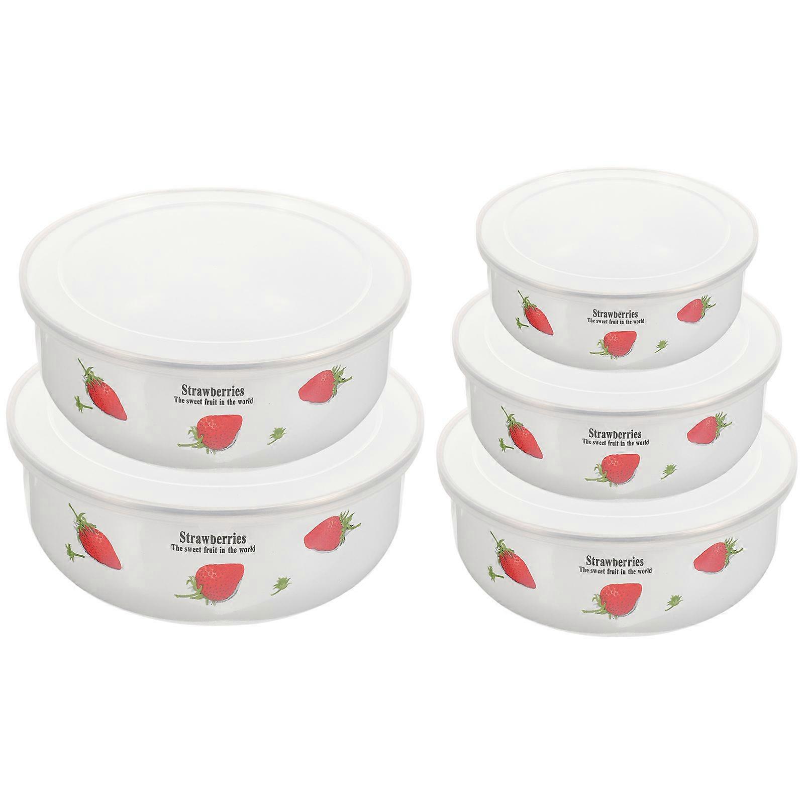 Tableware Mixing Bowls Enamel Fresh-Keeping Bowls Food Preservation Containers Red 14.3x14.3cm Fresh-Keeping 5Pcs