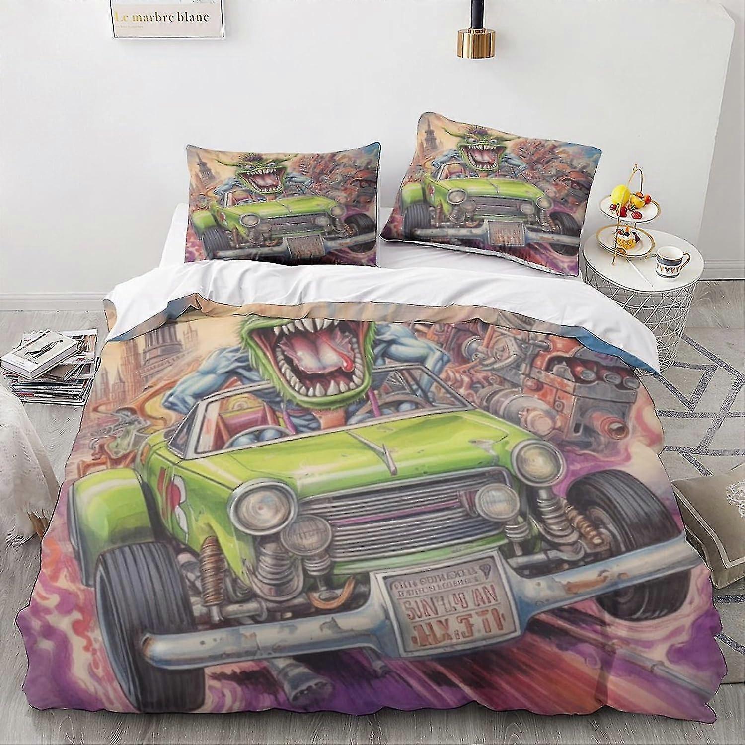 sada povlečení veteránů 3 kusy, měkké mikrovlákno 3D kreslený vzor povlak na přikrývku s povlaky na polštář