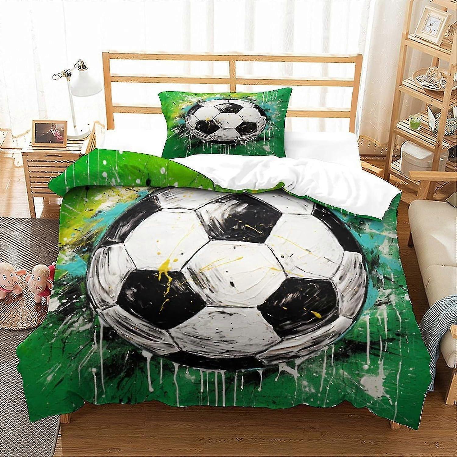 Football-Themed Microfibre Duvet Cover Set in 3D Print, Available in Single, Double, and King Sizes