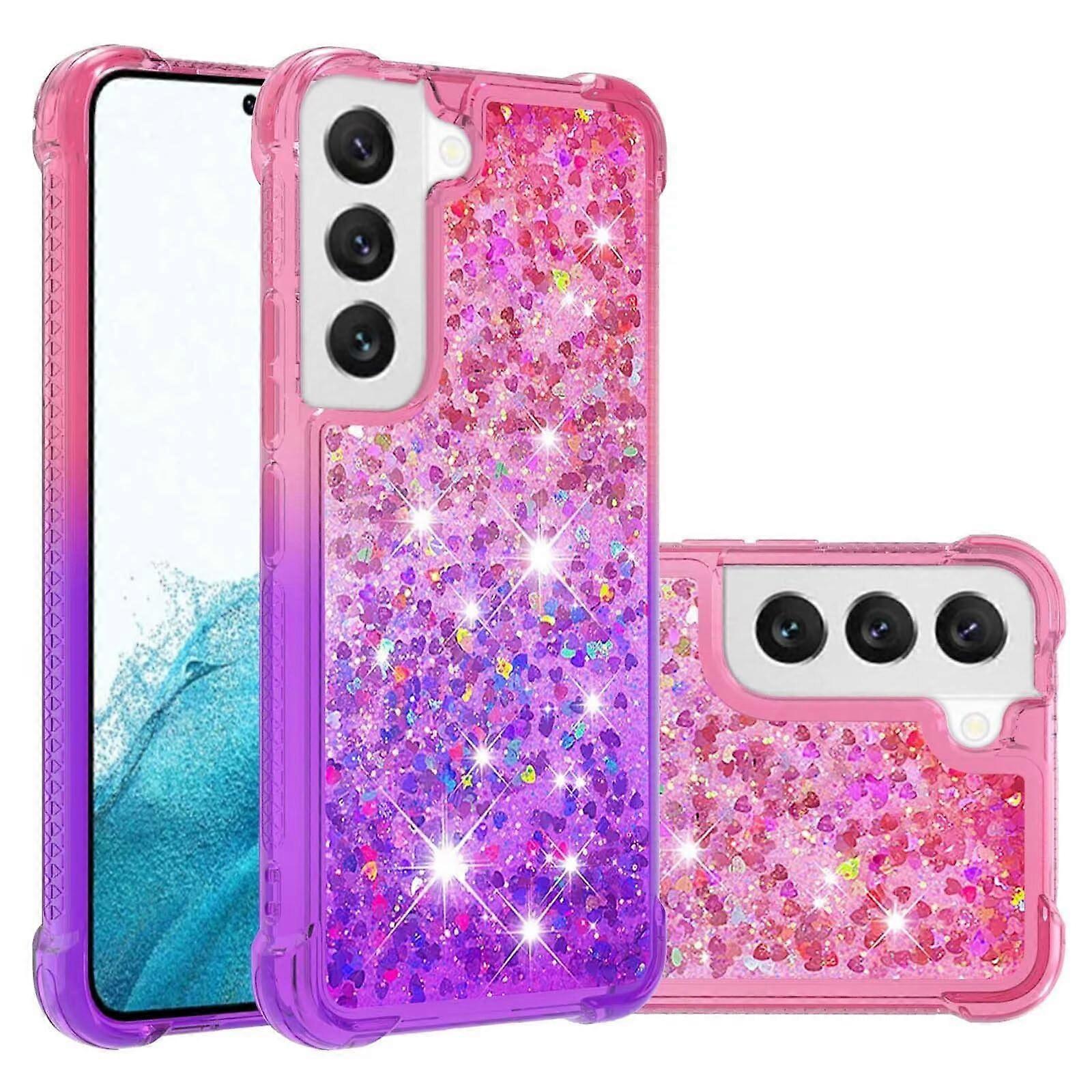 Glitter Quicksand Case For Samsung Galaxy S24 Plus Silicone Shockproof Case Transparent Bumper Pink Purple