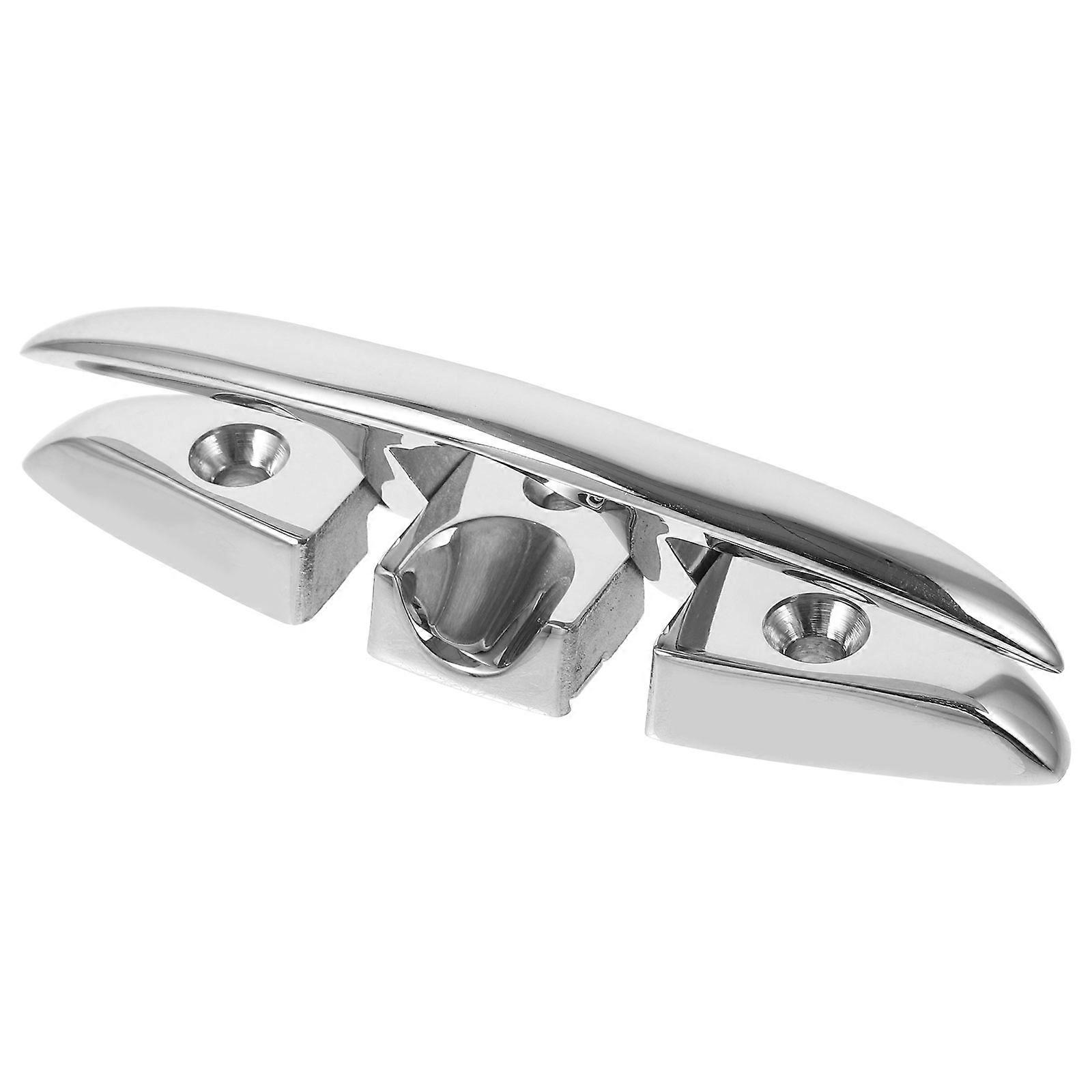 Stainless Steel Boat Rope Cleat Practical Mooring Cleat For Marine Use Silver Horn Shape Folding Design 1Pack