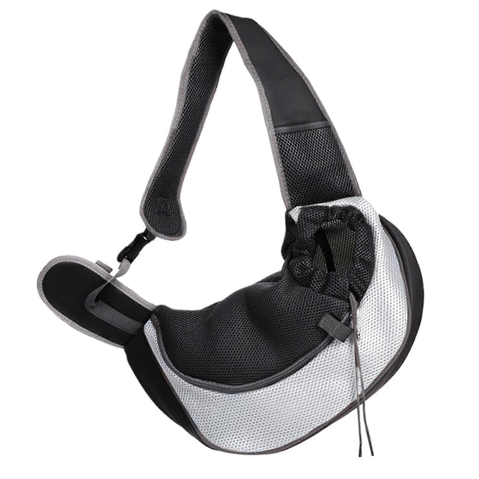 Pet Carrier Sling For Small Pets Breathable Mesh Adjustable Shoulder Strap Travel Safe Net Grey Size L 40 x 30 x 20 cm