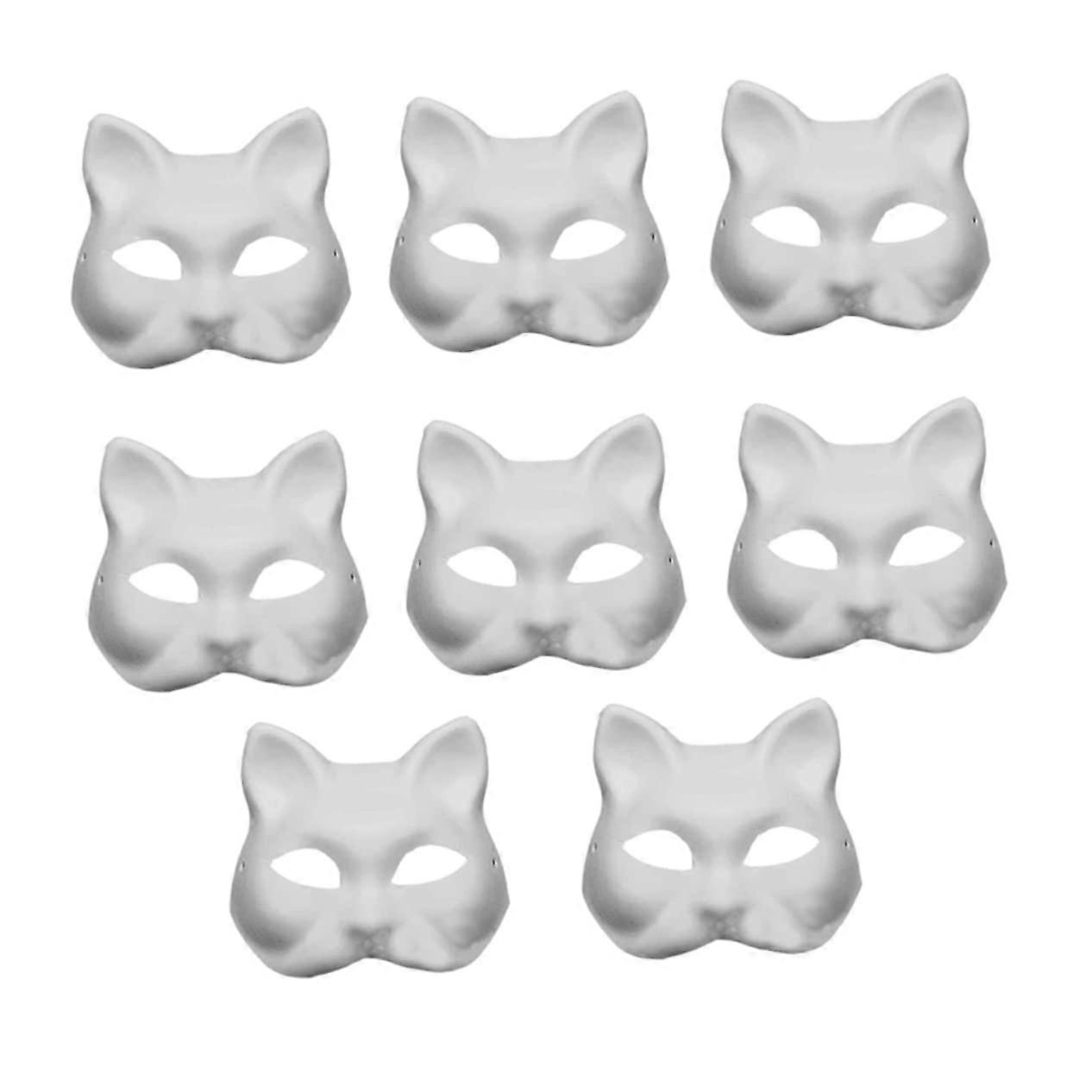 8Pack Blank Pulp Masks for Decoration, DIY Paintable Cat Masks, Plain Therian Masks, Paper Cat Mask Set for DIY Projects