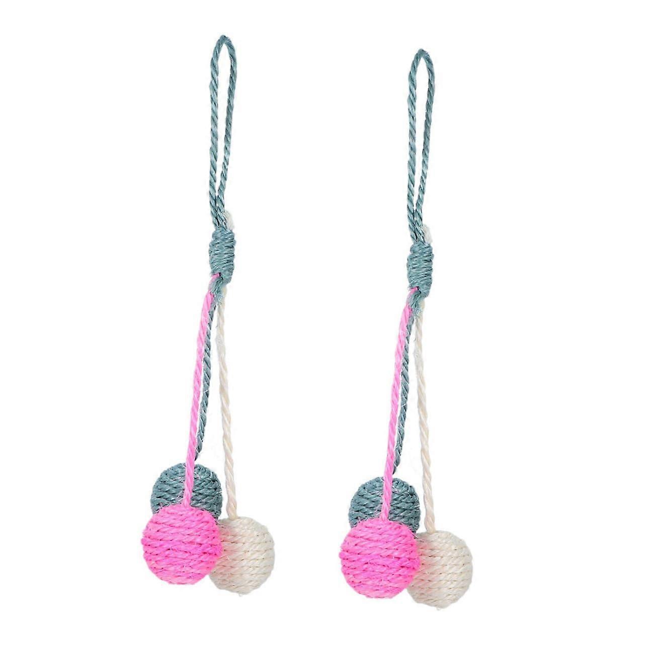2 Pack Interactive Cat Toys with Hanging Sisal Balls, Colorful Design for Indoor Kitten Play and Mental Stimulation
