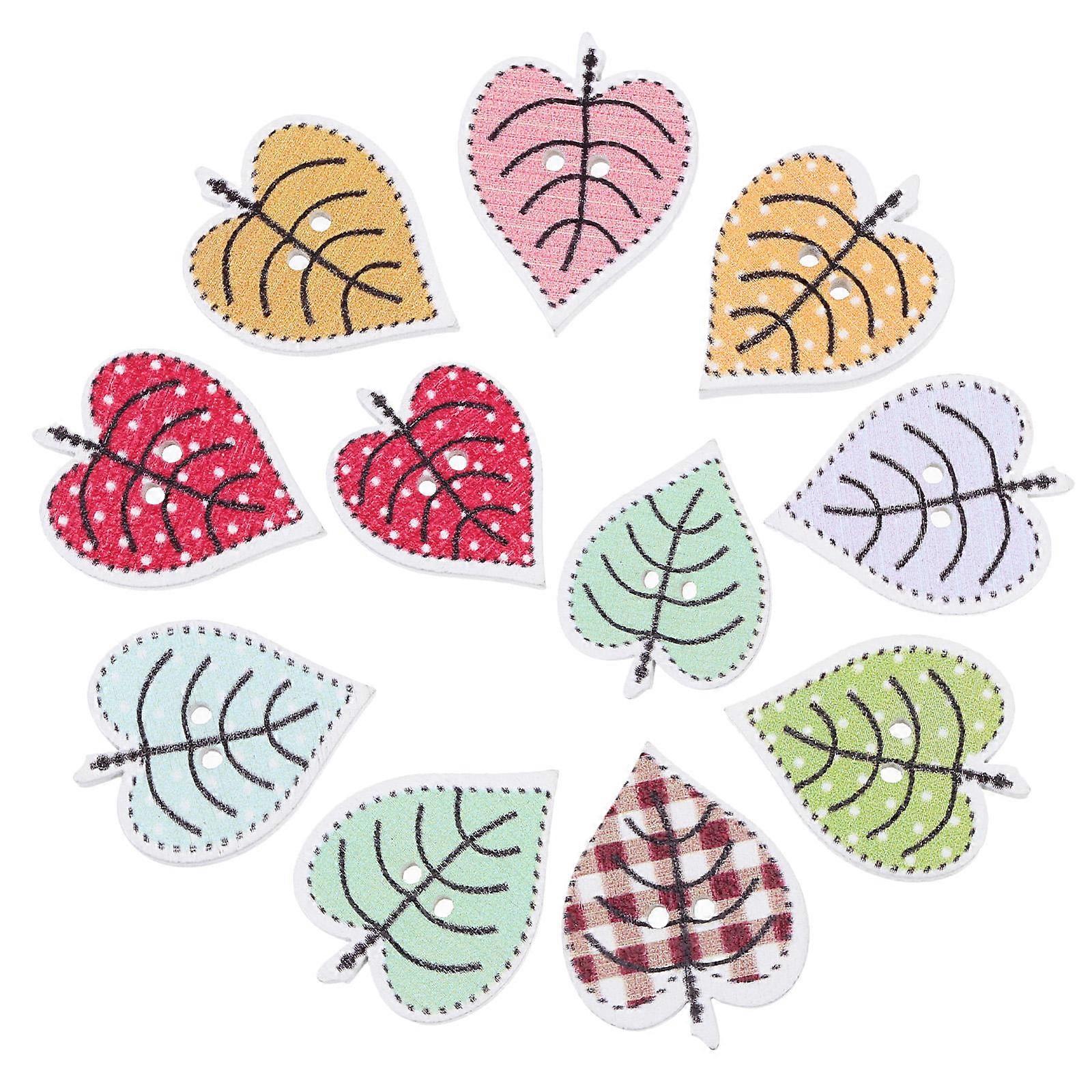 DIY Cartoon Leaf Shape Wood Buttons 50Pcs Assorted Color with Unique Leaf Design for Decor