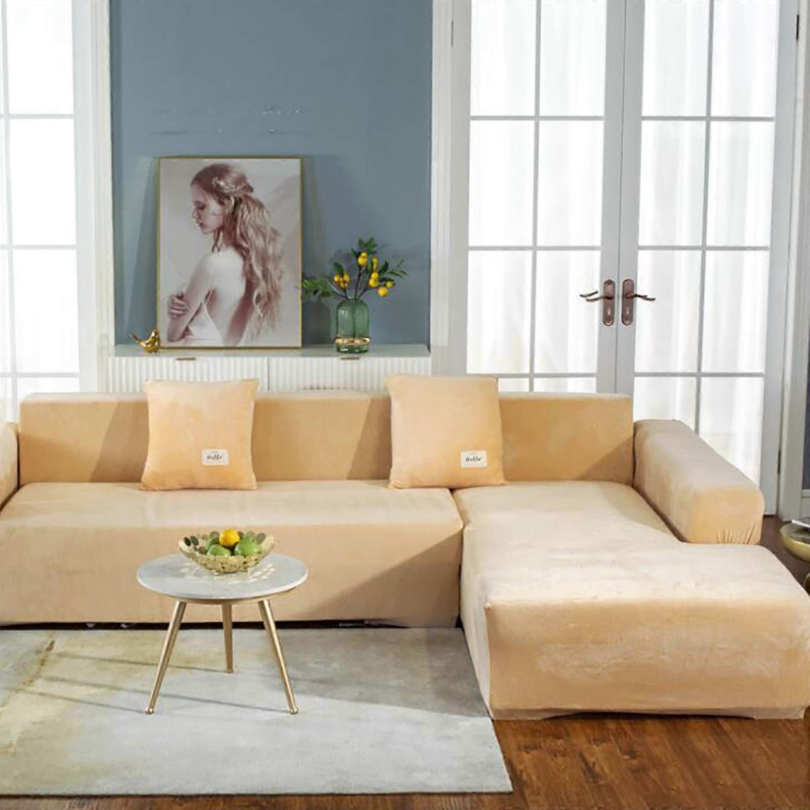 Stretch Sofa Cover, Solid Color Velvet Plush Slipcover, AntiSlip Universal Fit for 1 Seater 90140cm Ref: 6324