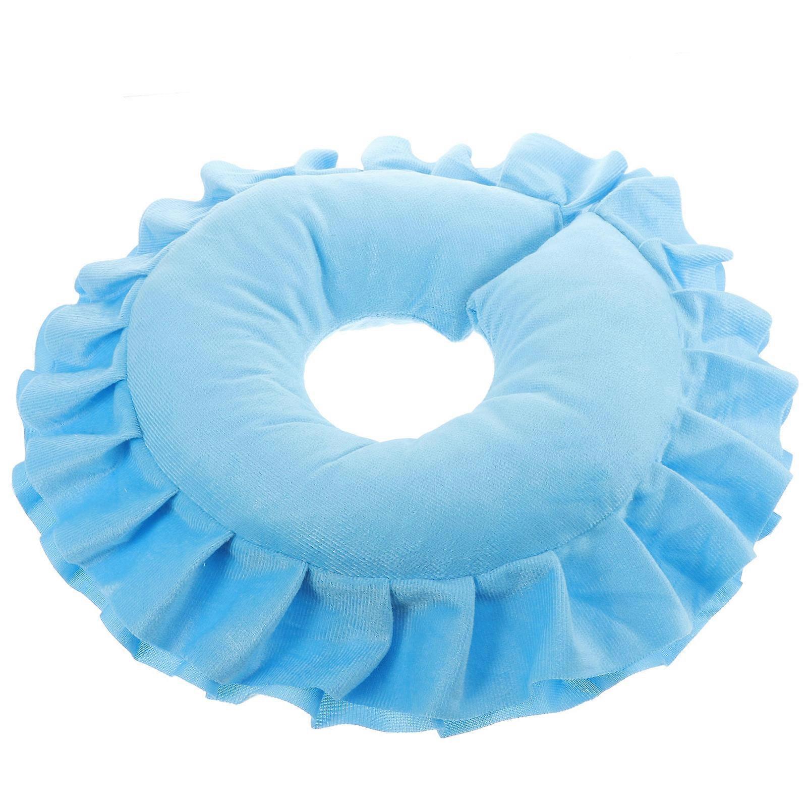 U Shaped Down Pillow for Salon Massage Tables, Removable Washable Headrest Cushion for Spa Facial and Neck Support, Sky Blue