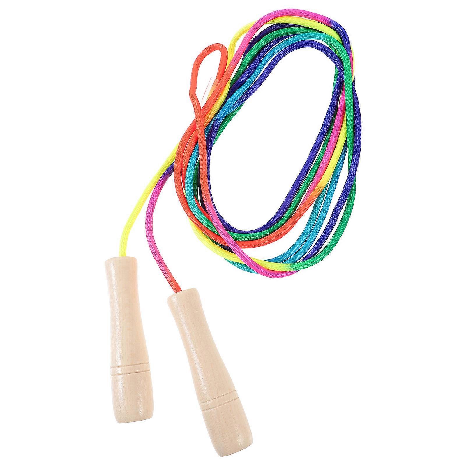 Adjustable Wooden Jump Rope with Rainbow Elastic Band and Ergonomic Handles for Fitness, Home Workouts and Physical Education