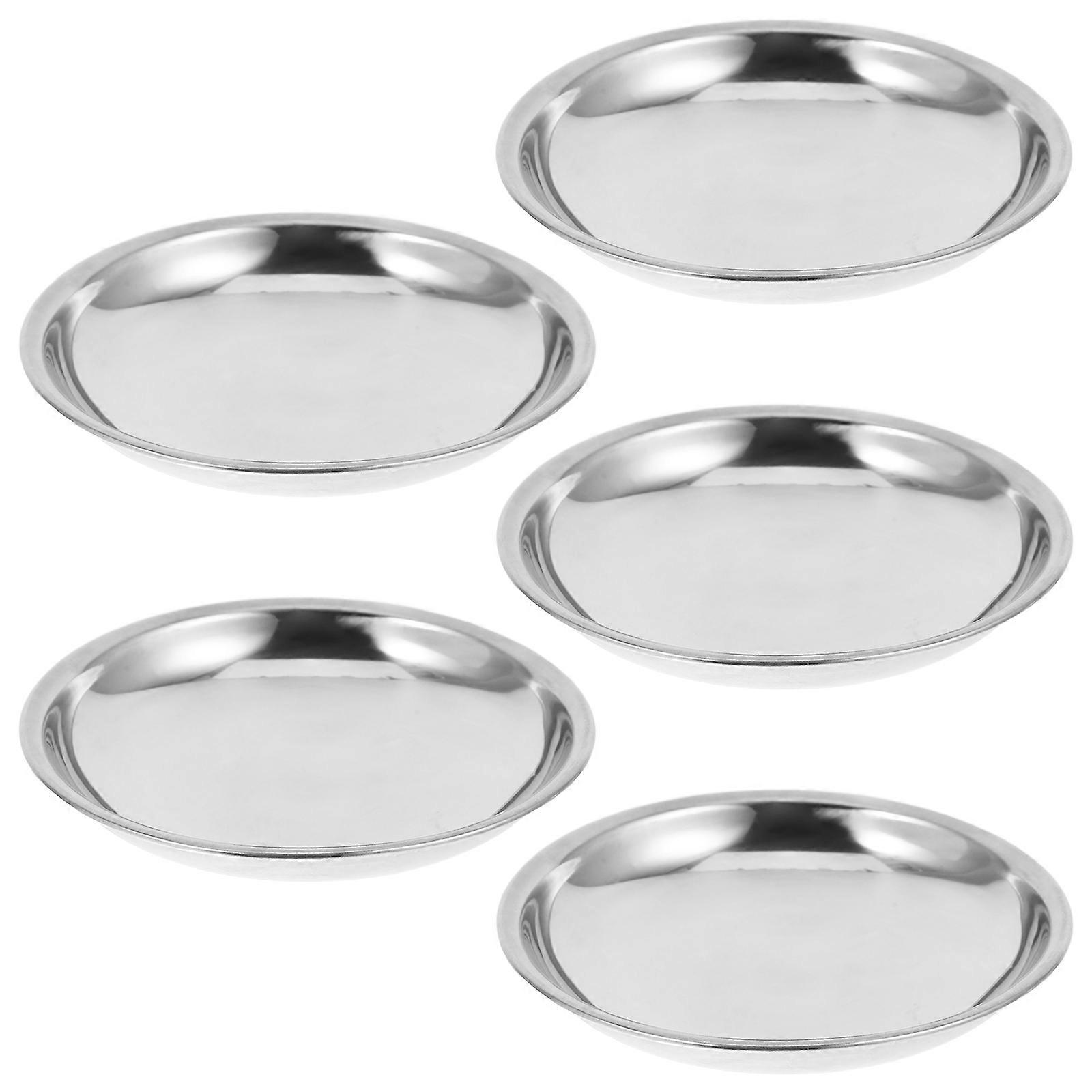 Round Sauce Plate Stainless Steel Snack Plate Commercial Users Stackable 5Pcs