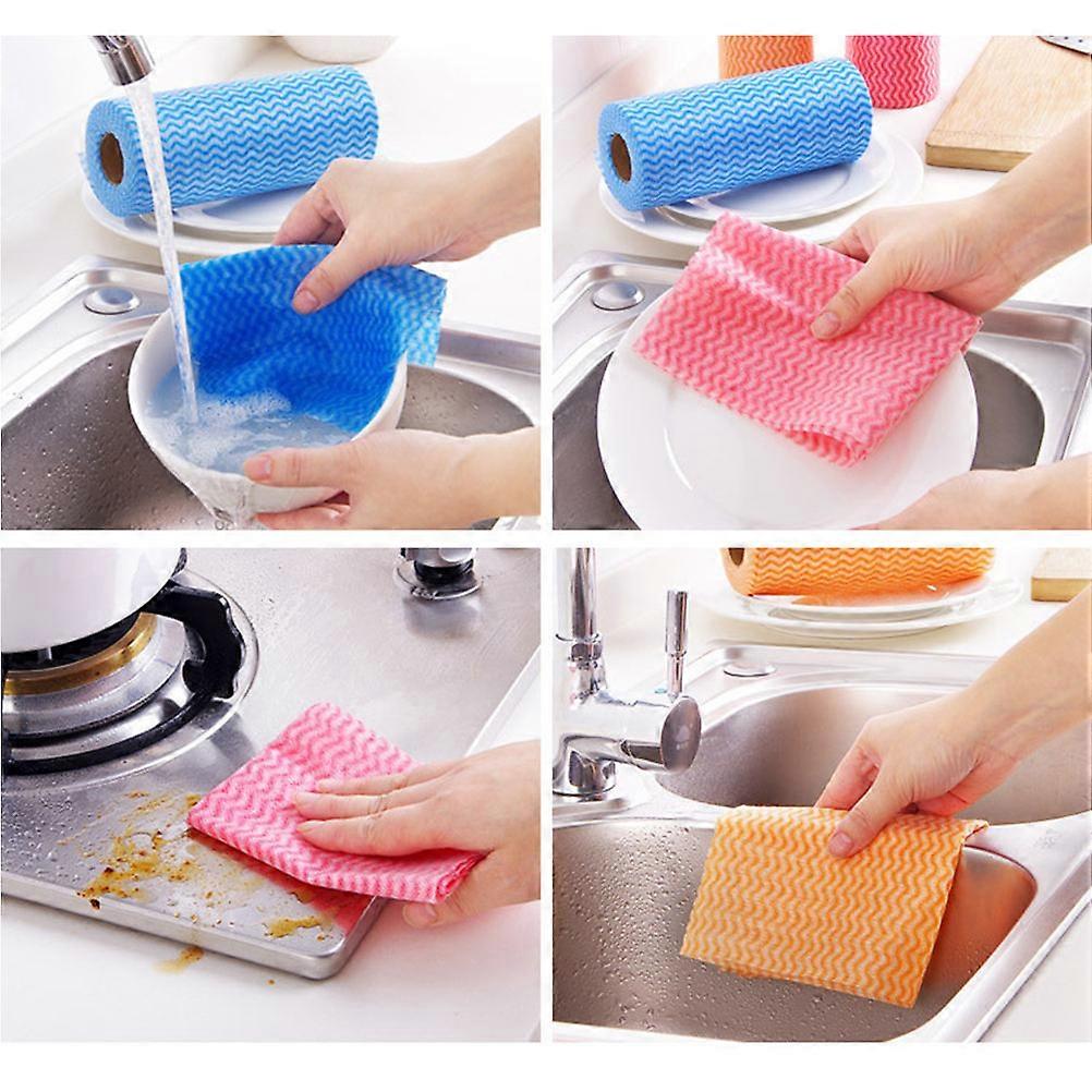 Chiffons de nettoyage jetables, lot de 50, rouges, double usage, pratiques pour la vaisselle et le nettoyage.