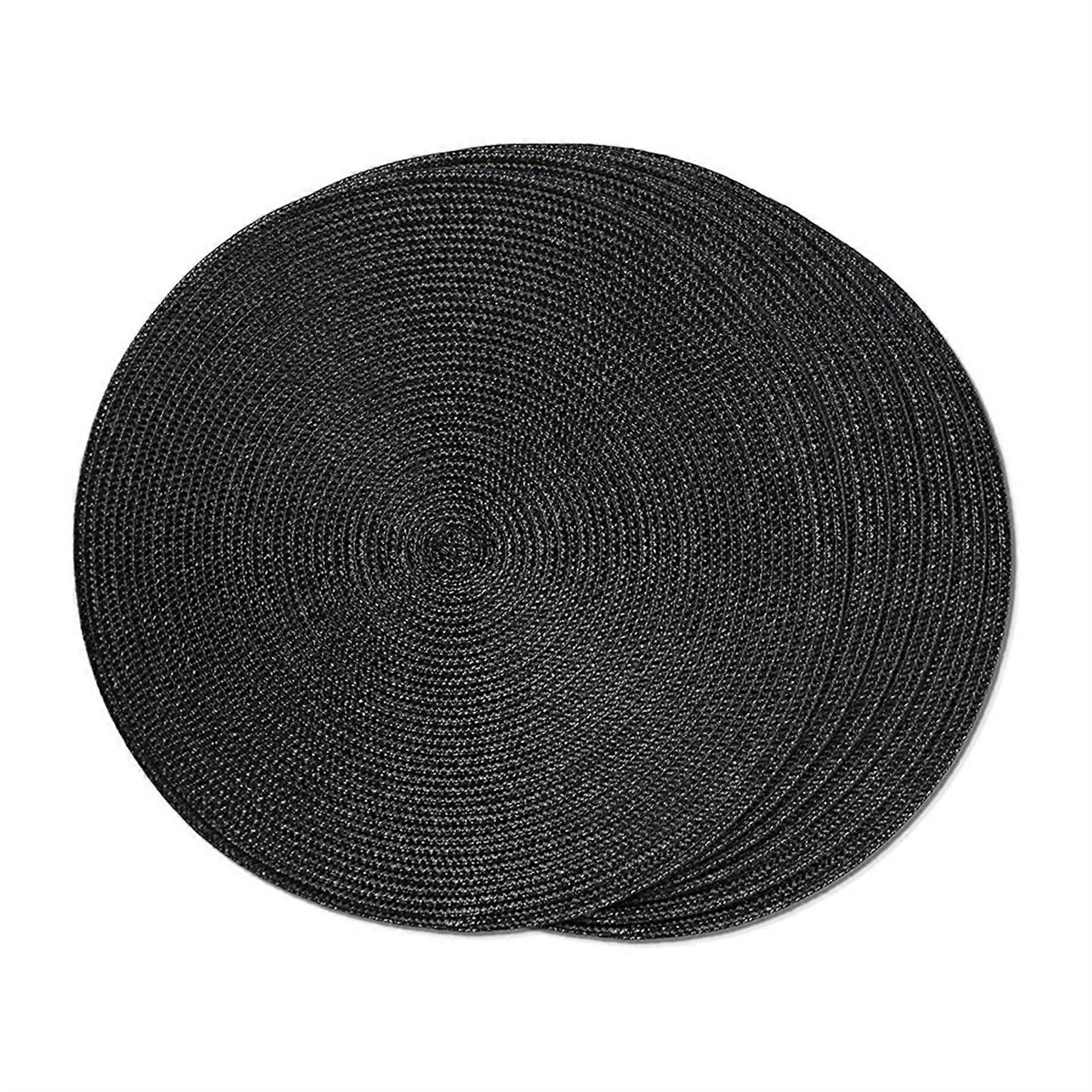 Set of 6 Round Woven Table Mats Compatible with Dining Tables, Washable NonSlip Placemats, 15 Inch, Halloween Black