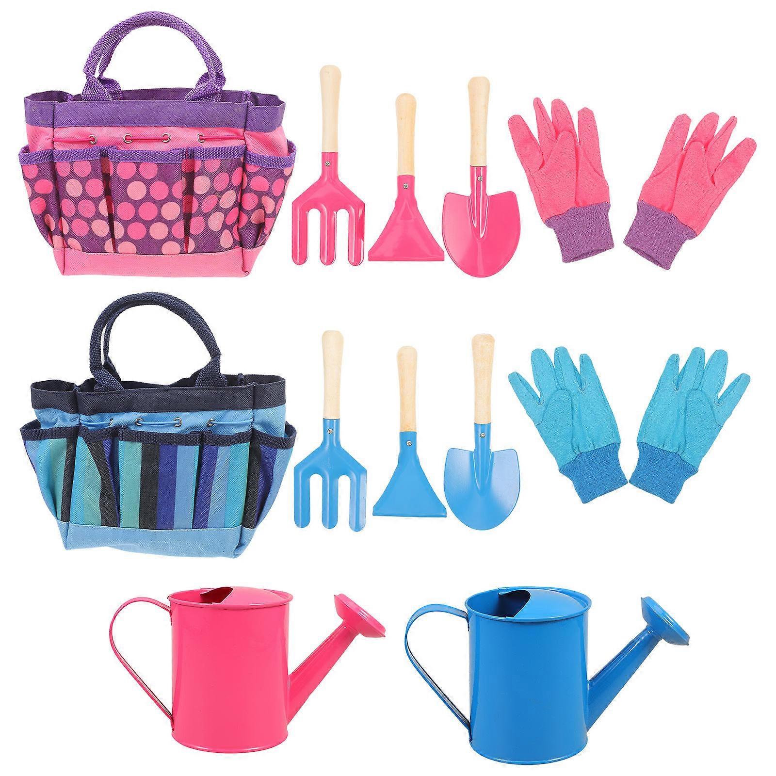 Gardening Tool Set 2 Set Tools for Outdoor Gardening Assorted Color Including Gloves Watering Kettle Rake