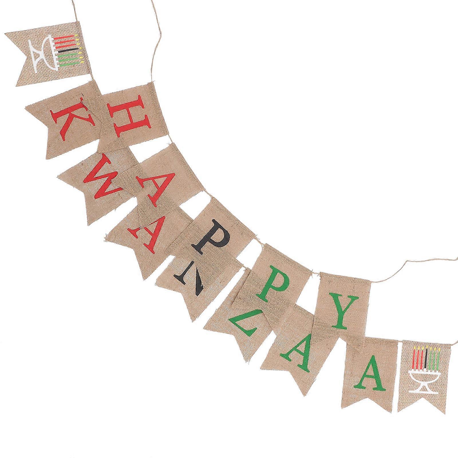 1pc Happy Kwanzaa Party Decorative Linen Bunting Banner Assorted Color