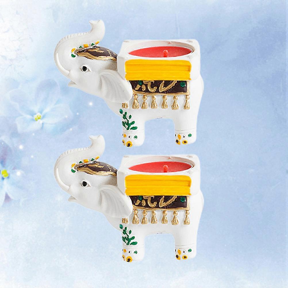 Elephant Figurines Statues 2Pcs Delicate Design Candlestick Holders 7*8cm Ethnic Style Home Decor Accents