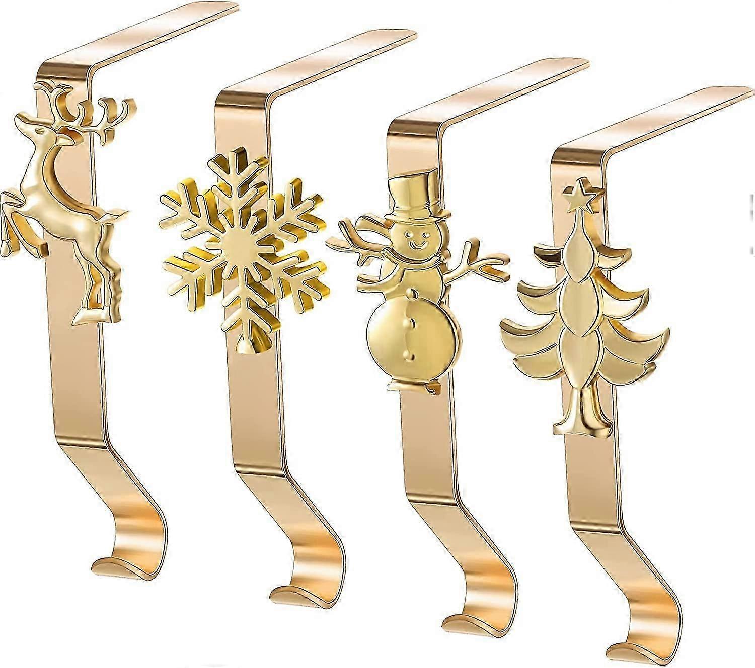 4 Pieces Christmas Stocking Holders for Mantel Christmas Stocking Hangers Hooks 4 Styles Fireplace Stocking Grips Xmas Stocking Hanging Holders for Ch