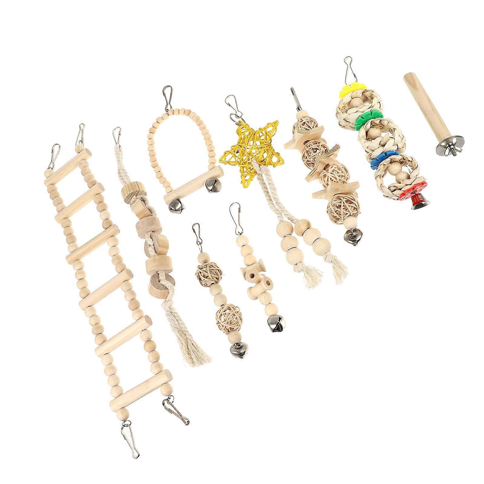Bird Playing Toy 9Pcs Assorted Color Wooden Teeth Grinding Plaything for Pet Use All Birds Suitable