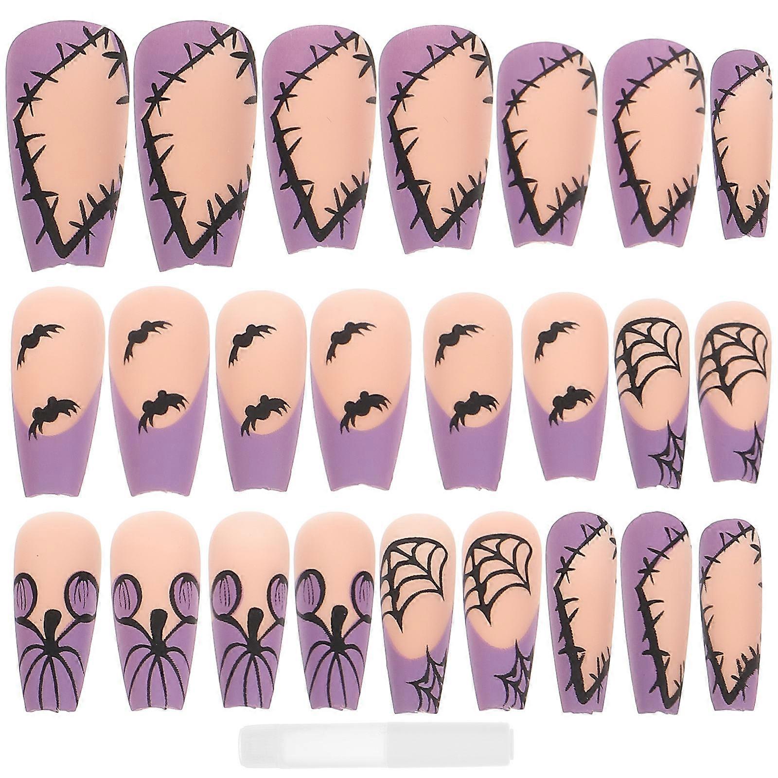24Pcs Long Halloween Fake Nails In Purple Designed For Women Attendees Perfect For Halloween Parties And Masquerade Events