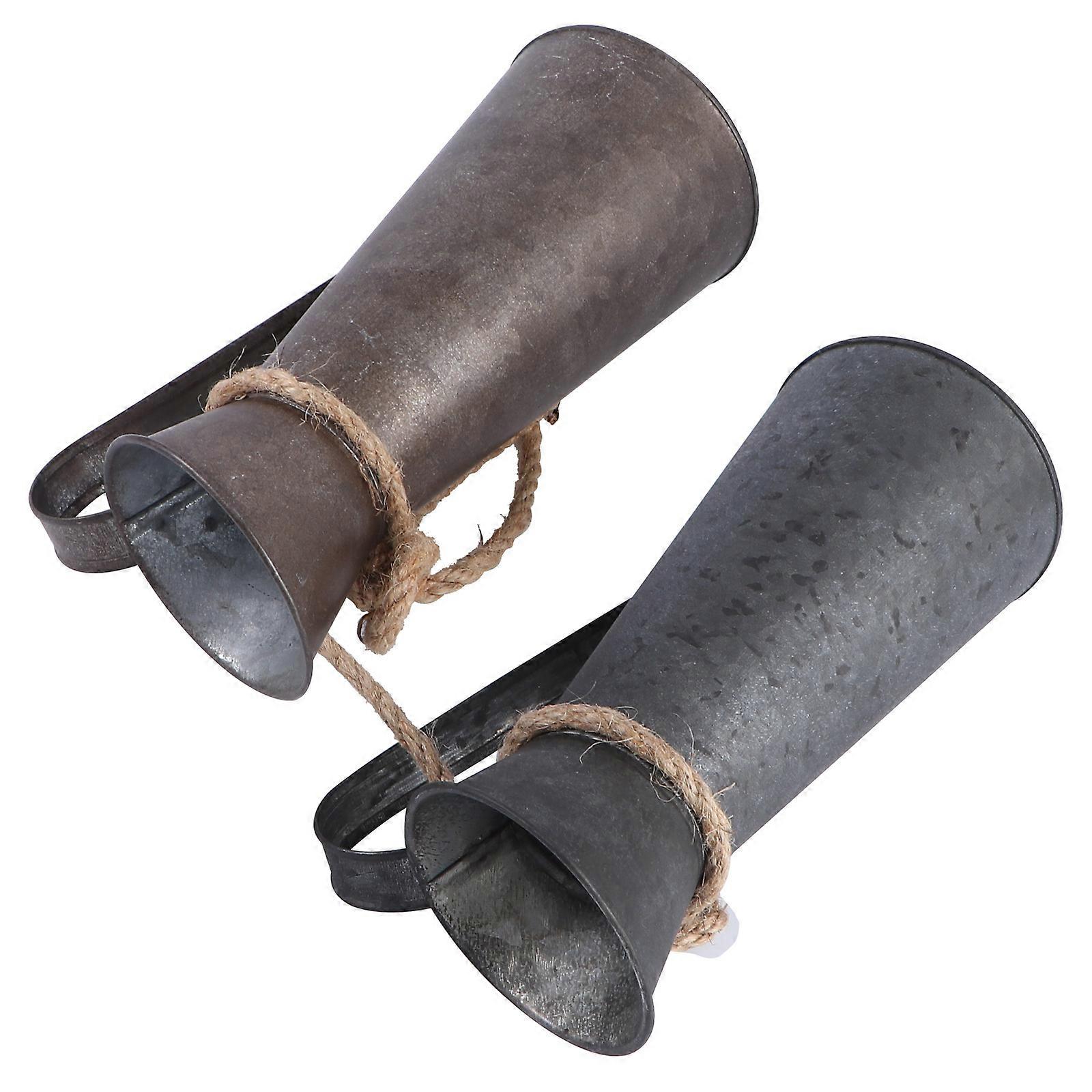 Iron Flower Bucket Retro Style for Storage 2Pcs Floral Pot with Desktop Design