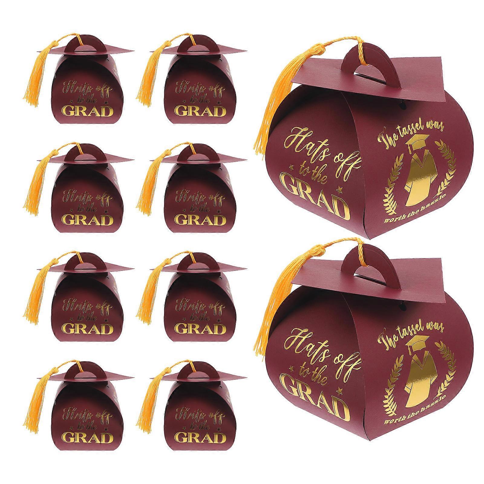 10pcs Graduation Hat Candy Boxes with Tassel Party Favors for Sweets, Delicate Design for Festive Celebrations