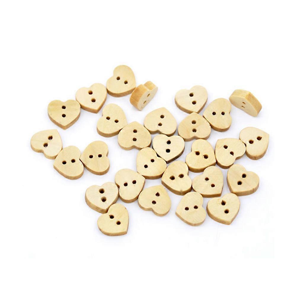 200PCS Khaki Heart Shaped Wood Buttons Durable Decorative Sewing Buttons for Crafts 2Hole