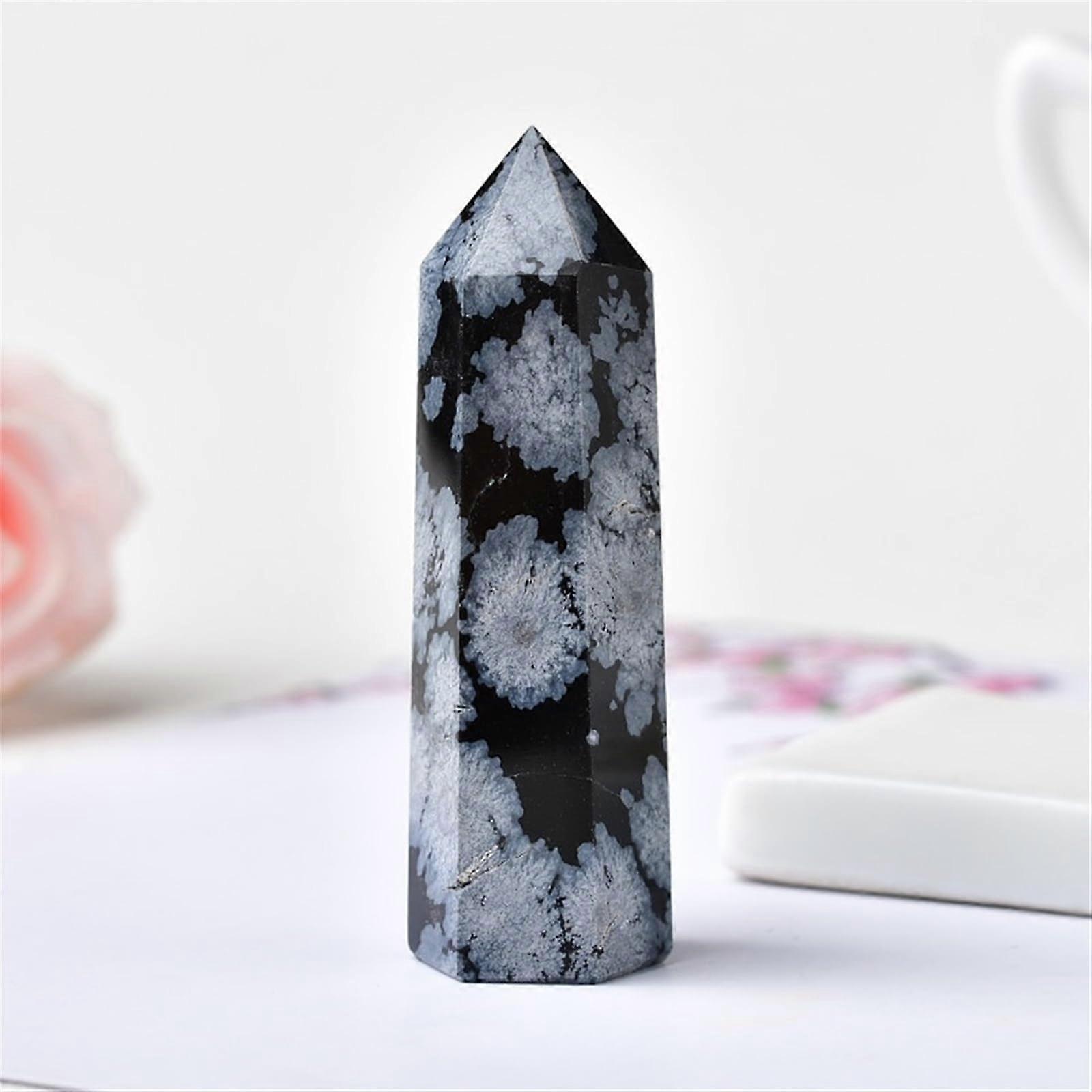 Natural Stones and Crystal Tip Stick, Reiki Healing Stone Tower, Energy Ore (Color: Snowflake Obsidian)