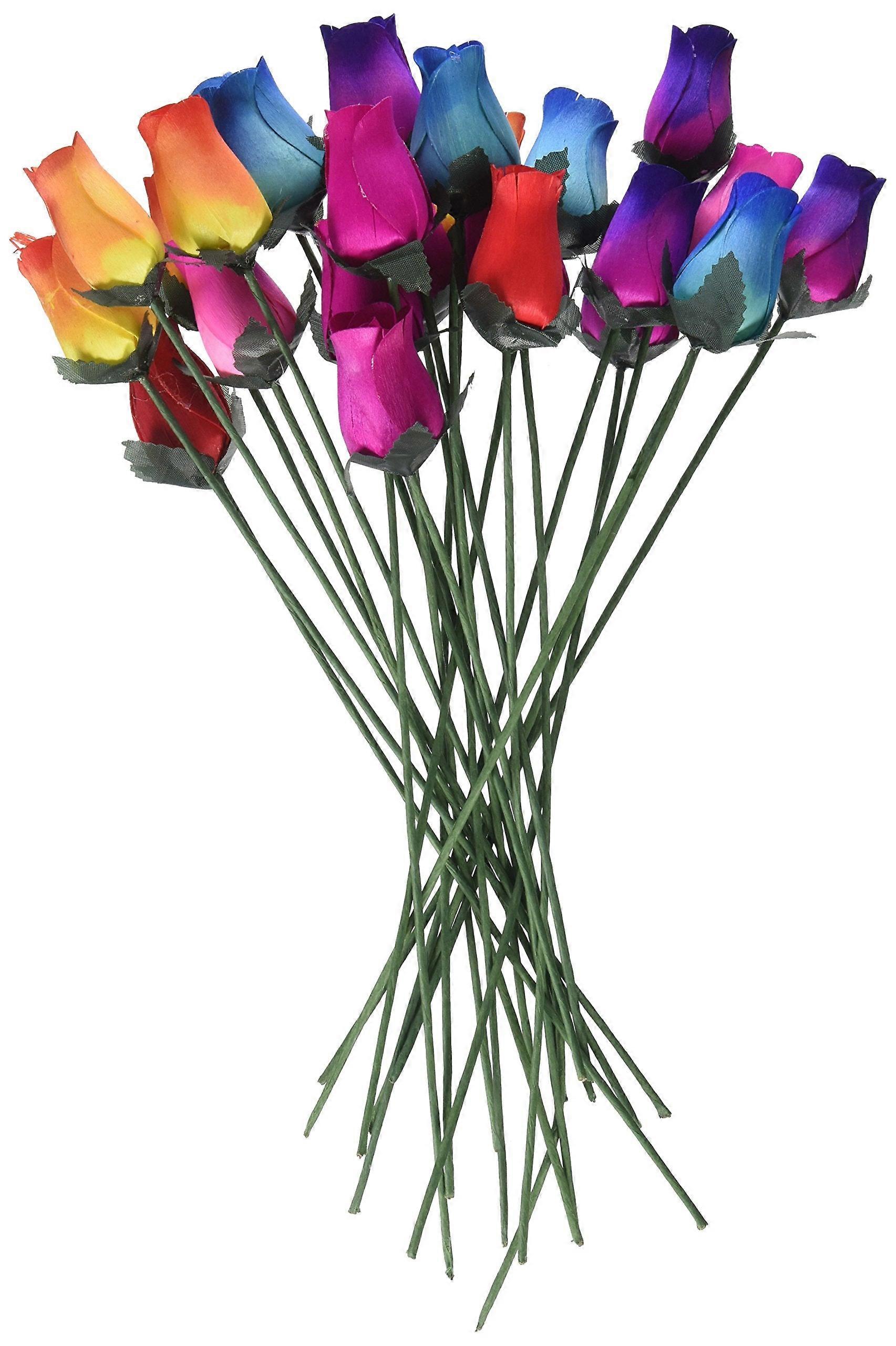 Wooden Roses 2 Dozen 24 Mixed Color Bouquet Of Buds Artificial Flower