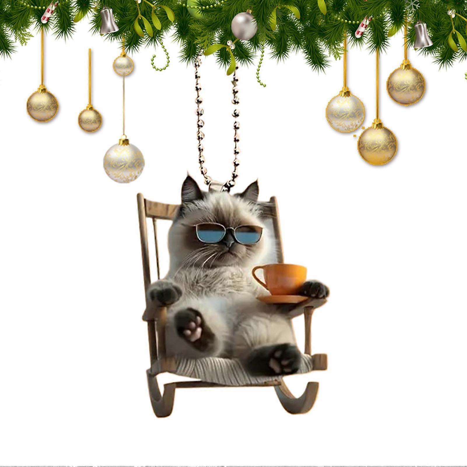 Auto rearview mirror decoration, 2D acrylic kitten pendant, cool car accessory