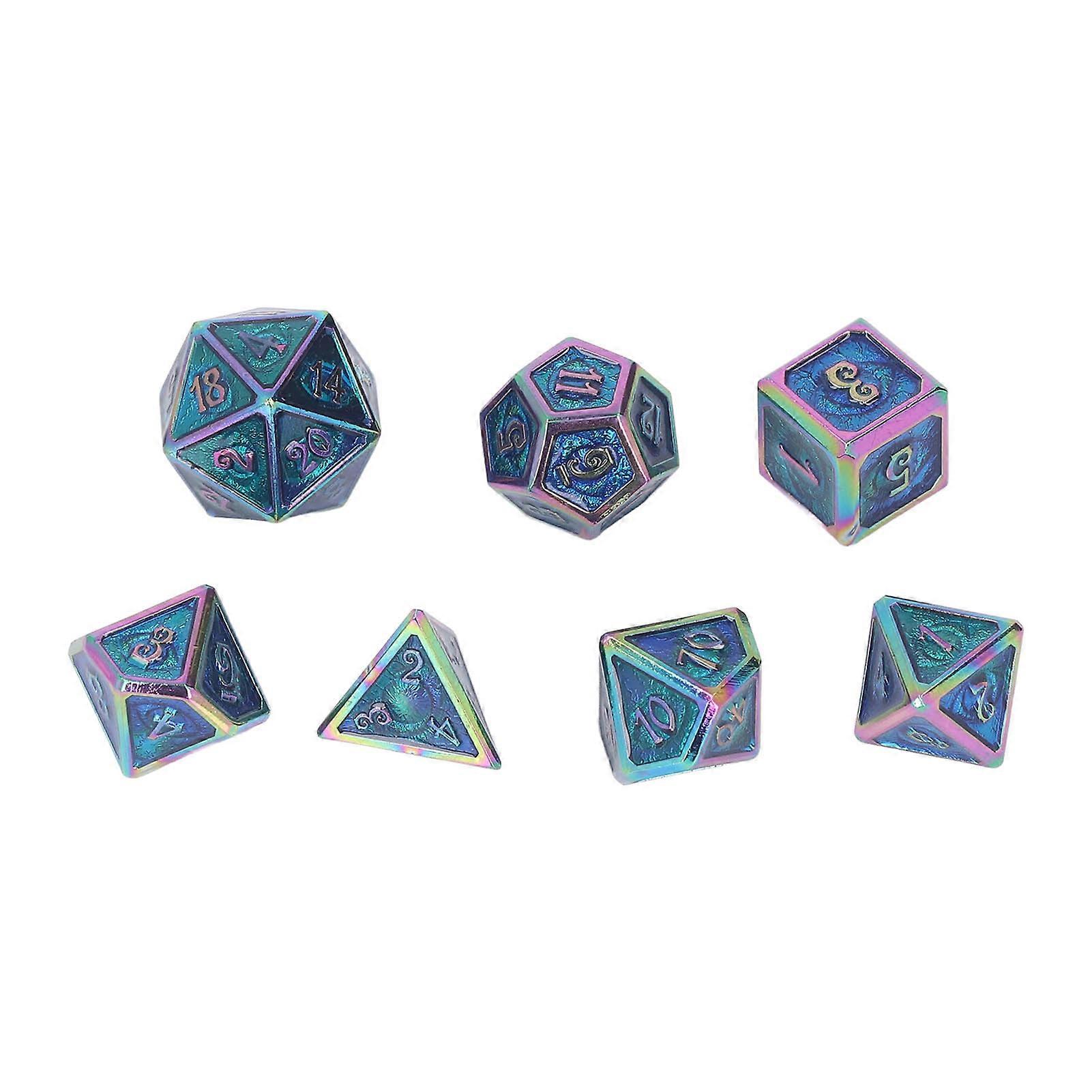 7Pcs Multi Sided Dice Set Electroplated Metal Fashionable Tabletop Game Polyhedral Dice Kitfor Bar Home Blue Enamel