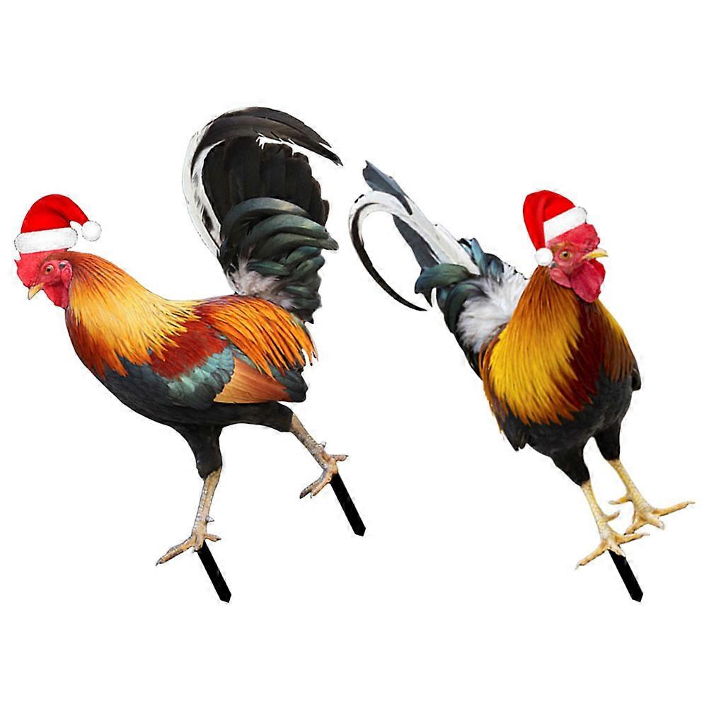Chicken Statues Outside 2Pcs Garden Ornament Christmas Patio Use Realistic Appearance Assorted Color Double-sided Design