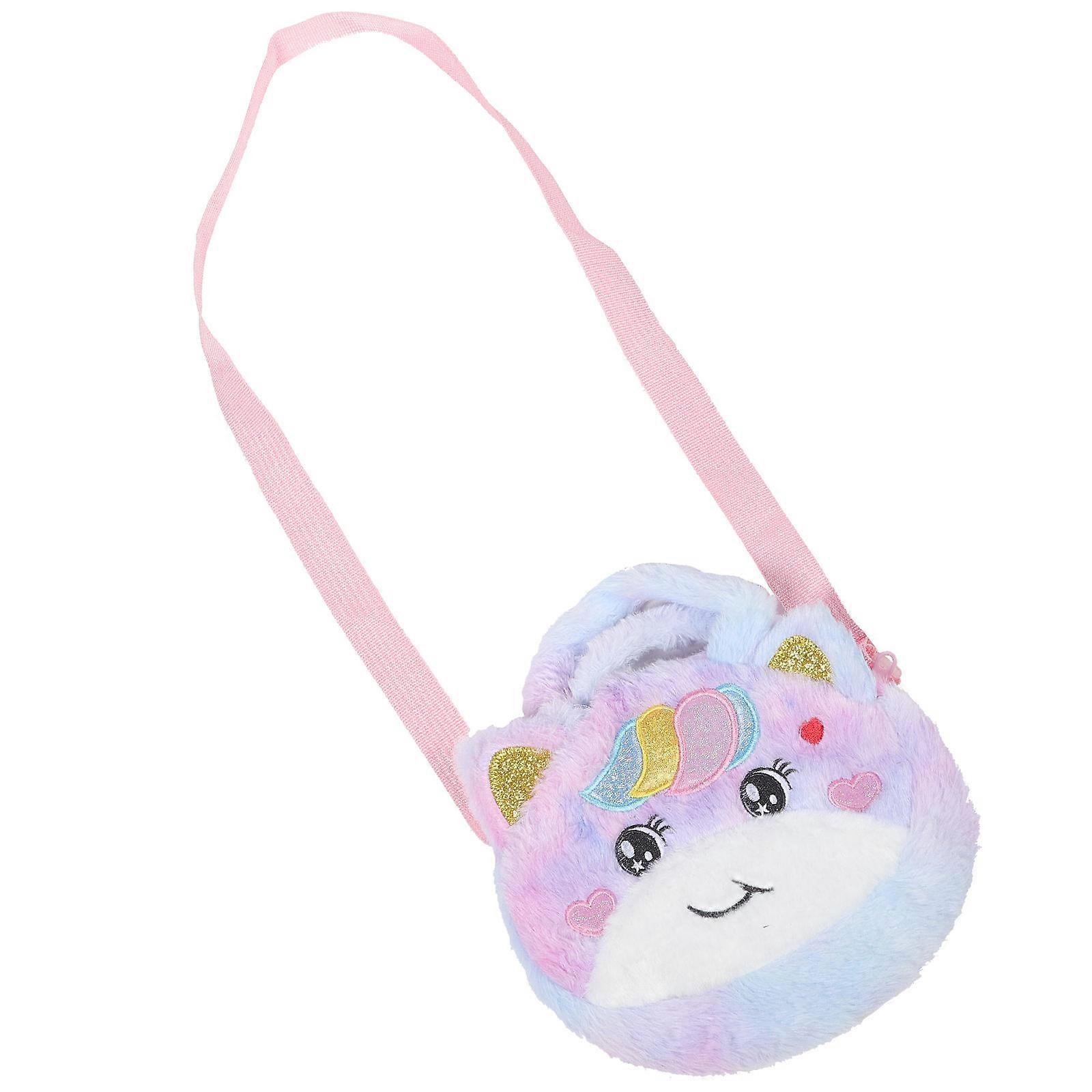 Cute Change Pouch Unicorn Shape Crossbody Design Pentru Copii Timp Liber Mers Violet Pluș Depozitare 1Buc
