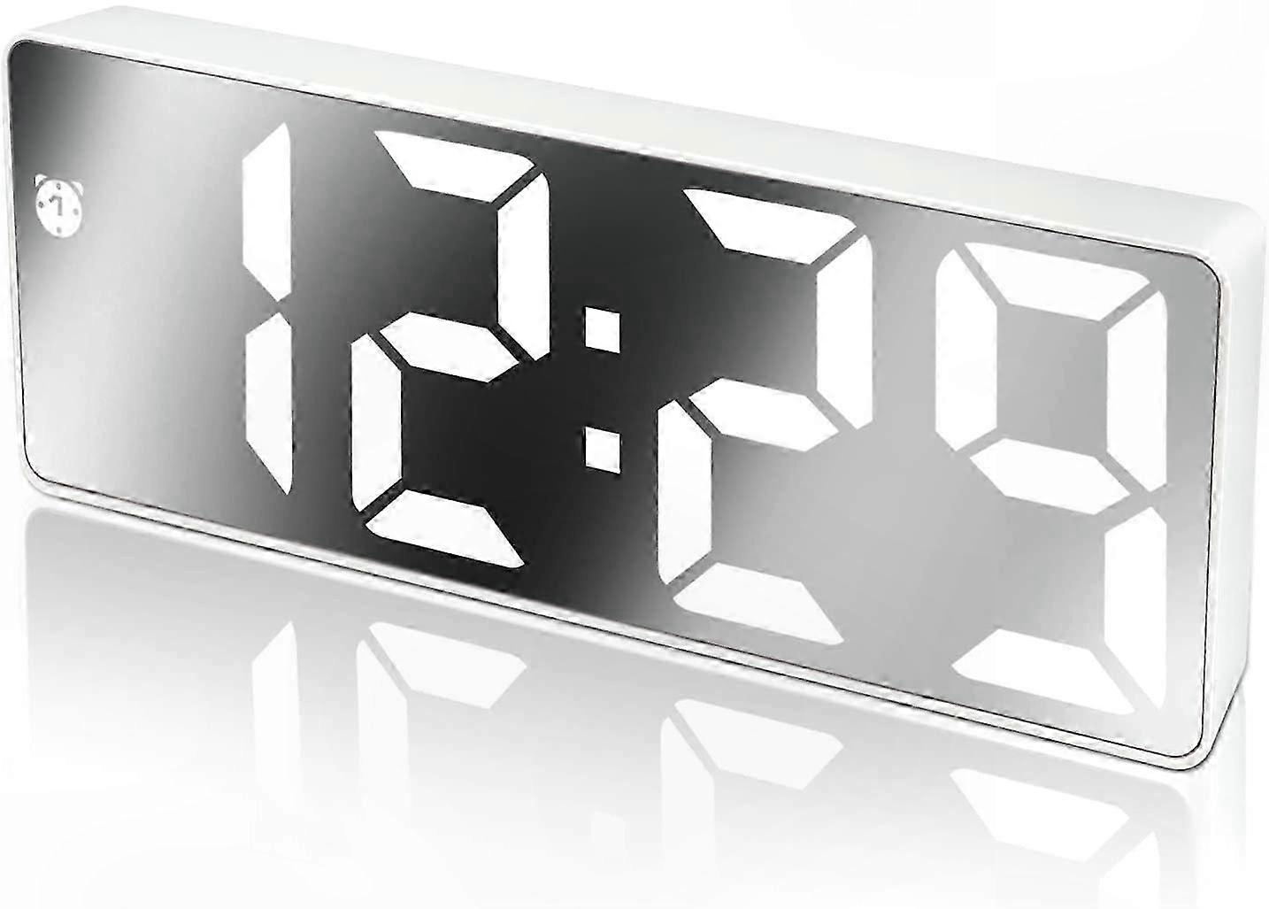 LED Digital Alarm Clock with Large Display, Snooze, Adjustable Brightness, USB Charging, White