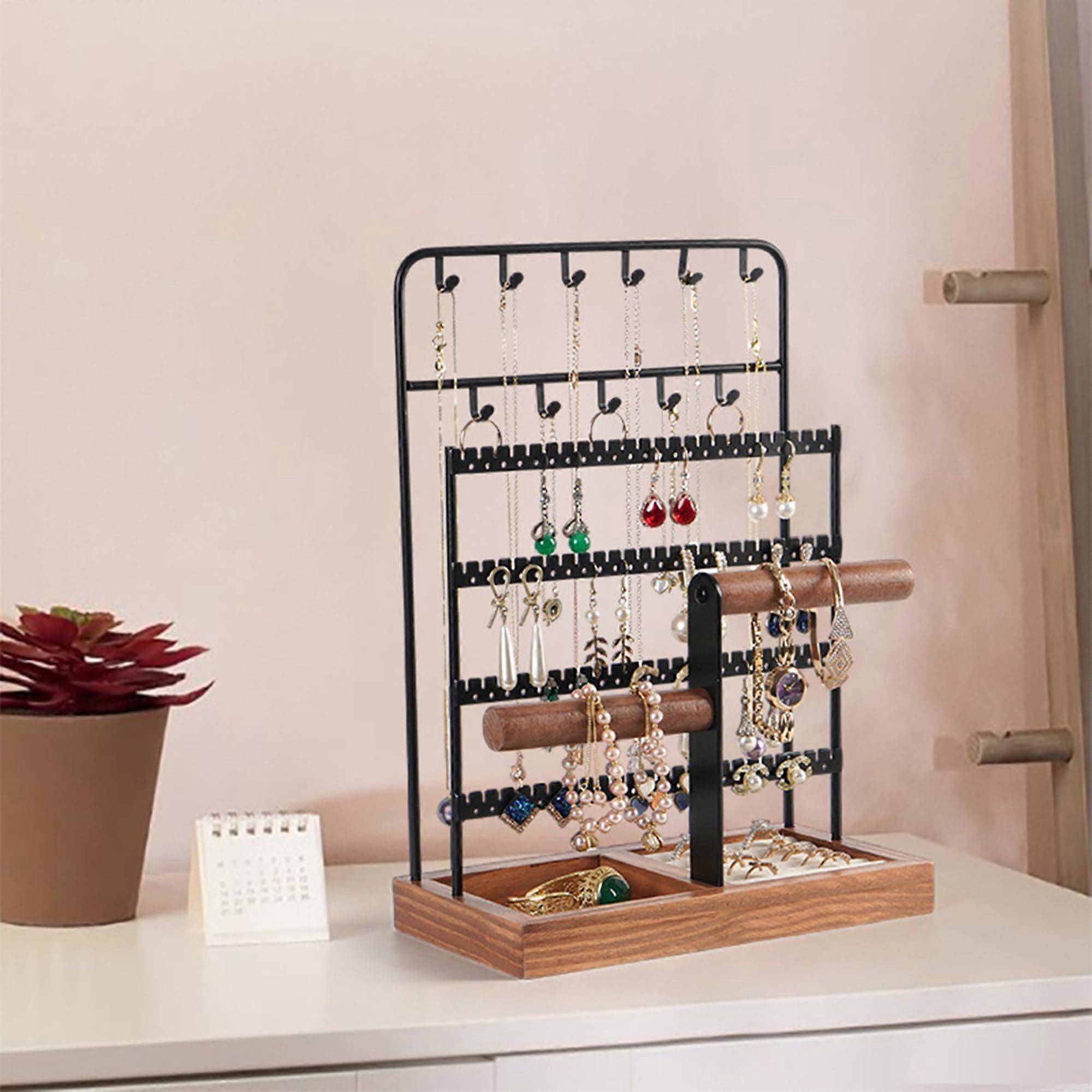 Multi-Layer Jewellery Holder Organiser with Ring Base, Wooden Stand for Necklaces, Rings, and Bracelets (Model HS-3C)