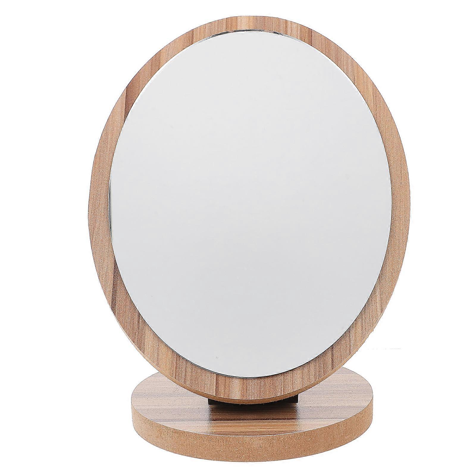 1Pc Desktop Portable Makeup Mirror Wooden Practical Household Makeup Mirror