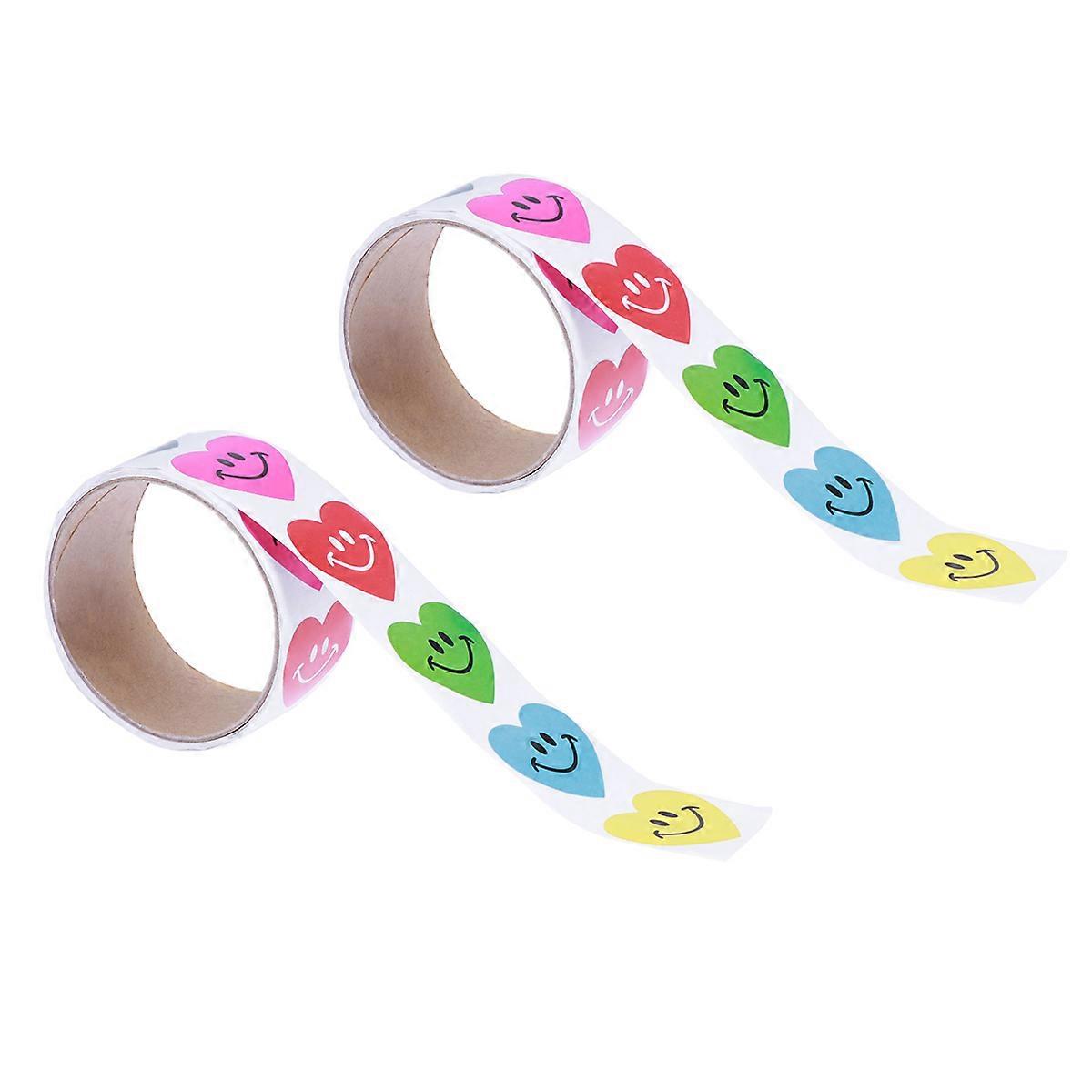 Craft Activity Stickers 2 Rolls Of Heart Shape Smile Face Reward Labels For Children Assorted Color Classroom Decoration