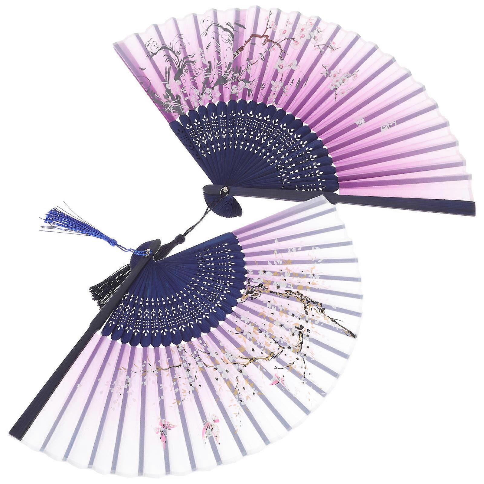 Elegant Chinese Style Folding Hand Fan Set Lightweight Bamboo Handheld Fan with Tassel for Dance, Wedding, Stage Performance & DIY Decoration