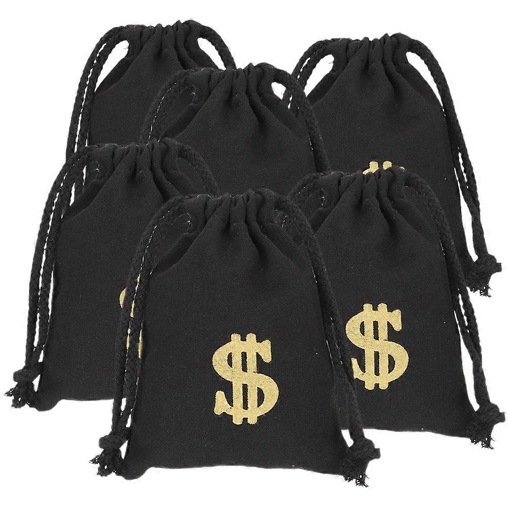 Black Canvas Drawstring Bag for Coins Storage and Party Use 6 Pieces Small Size