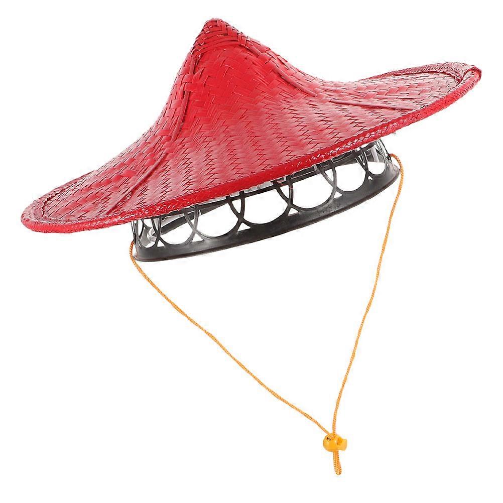 Bamboo Weaving Hat for Stage Performance and Red Conical Resistant to Deformation 1Pcs
