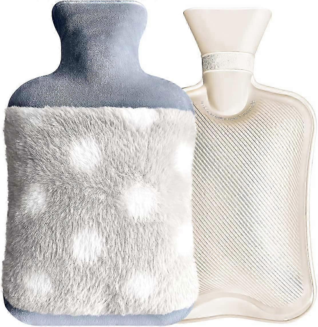 Wärmflasche, 2L Hands-in, mit weicher Plüschabdeckung (grau)