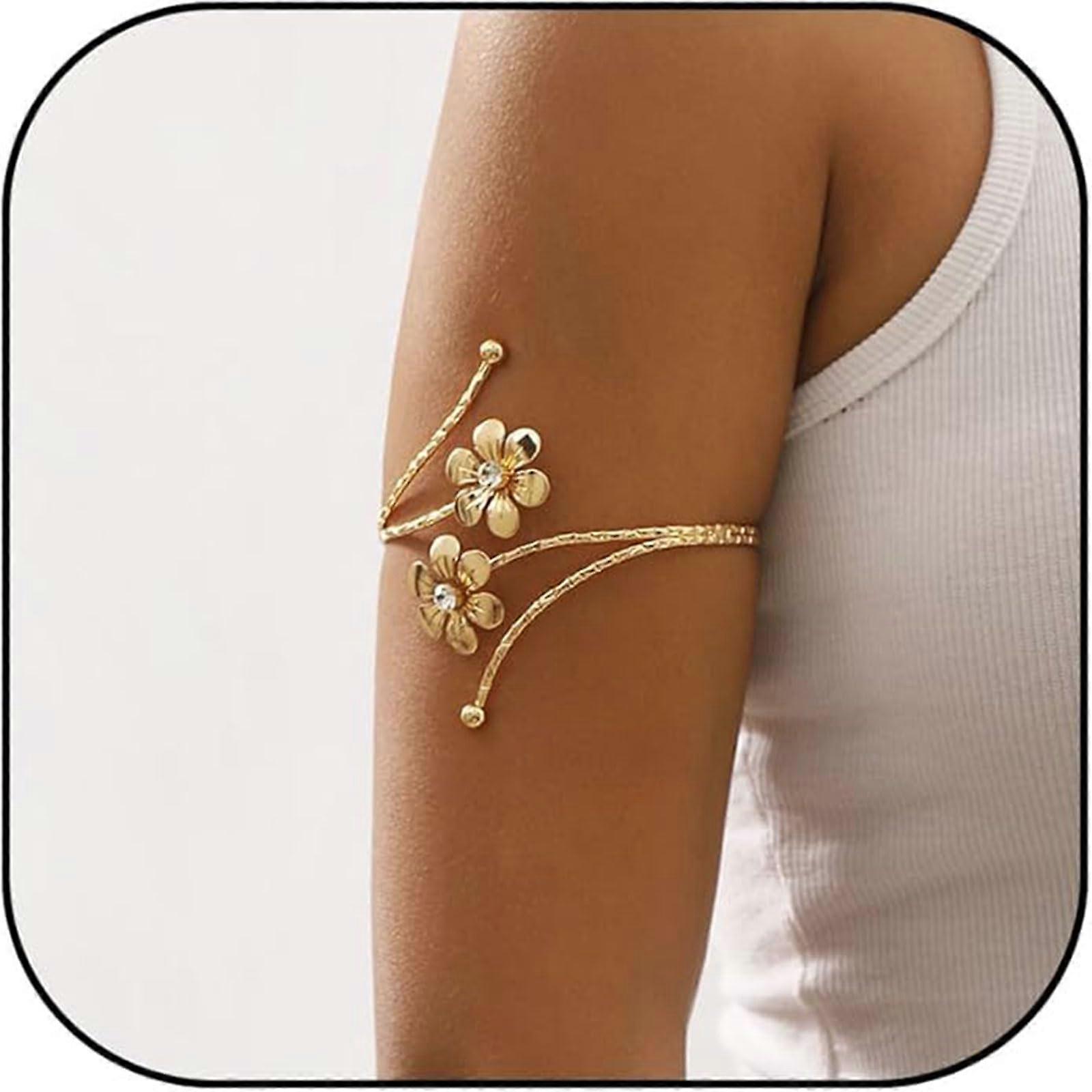 Minimalist Bangle Jewellery for Women Gold Upper Arm Bracelet Dainty Multilayer Butterfly Flower Boho Jewelry Size L